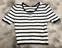 GYDA ボーダー柄 半袖 リブニット トップスのサムネイル