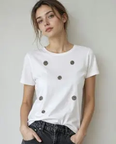 Zara ビジュー装飾 半袖Tシャツ ホワイト