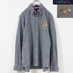 XL　トミーヒルフィガー　エンブレム刺繍　フラッグ刺繍　トリコパイピング　シャツ