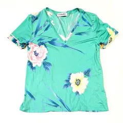 Leonard レオナール 半袖Tシャツ シルク 水色 花柄 総柄