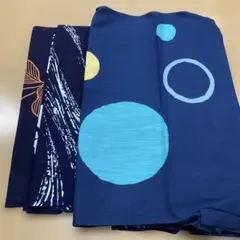 浴衣生地セット（青い円・花柄・波模様）ハギレ