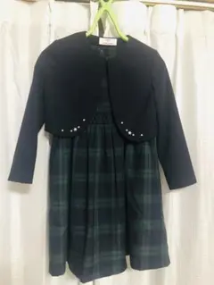 3点セットネイビー ジャケットとグリーンチェックドレスセット