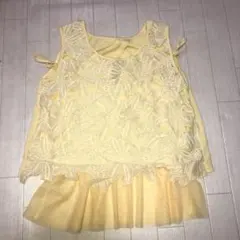 ノースリーブ 花柄 レース イエロー【2枚セット】M