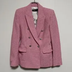 タグ付き未使用品 ZARA ザラ 千鳥格子 テーラードジャケット S ピンク