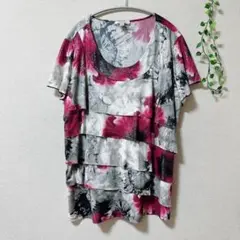 半袖 チュニック Tシャツ 【XL】ピンク/グレー/黒 花柄 ラメ入り