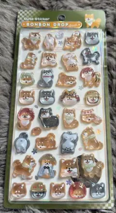 ボンボンドロップシール　和柄　柴犬　犬　シール