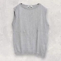 ユニクロ ニットベスト L グレー リブ編み コットン