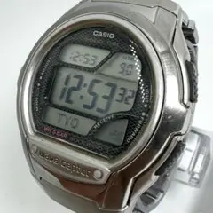 稼動 カシオ ウェーブセプター ソーラー 黒文字盤 ラウンド 腕時計