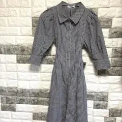 美品【dazzlin】ダズリンチェック柄 七部袖ロングワンピースシャーリング清楚