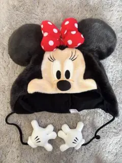 ミニーマウス ファーキャップ 赤いリボン