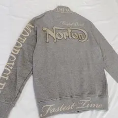 美品 NORTON ビッグロゴ 刺繍 フルジップスウェットジャケット グレー M