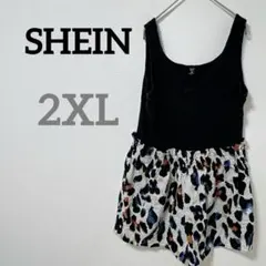 SHEIN 【2XL】2XL ヒョウ柄オールインワン ノースリーブ ショーパン