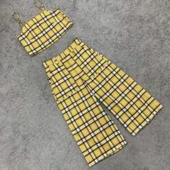 ✨X-girl✨セットアップ♡キャミソール♡ワイドパンツ♡チェック柄♡黄(1)