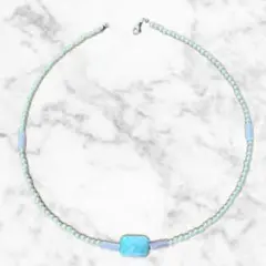 パールビーズネックレス ブルーアクセント 韓国風アクセ 上品