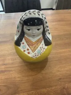 九谷焼 万平窯 姫だるま お福 置物 高さ約20cm 縁起物 陶器 美品
