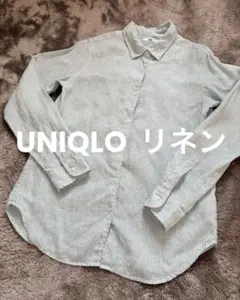 UNIQLO ユニクロ　リネン　長袖シャツ　ブラウス　グリーンストライプ