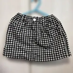 キッズ スカート ベロア素材 ブラック・ホワイト チェック 130cm