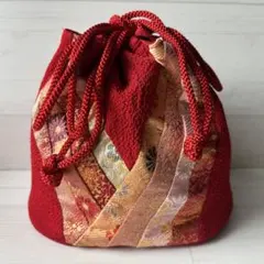 最低価格★和風巾着バッグ 赤　浴衣　振袖　訪問着