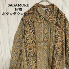 SAGAMORE ボタンダウンシャツ　Mサイズ相当　柄物　柄シャ　総柄