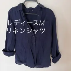 レディースM ネイビー　夏　リネンシャツのサムネイル