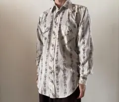 70s USA製 花柄総柄 ウエスタンシャツ ホワイト M実寸L相当ヴィンテージ