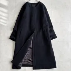 上質✨UNTITLED ノーカラーロングコート 濃紺44 大きいサイズ ゆったり
