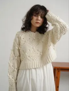 【新品】fika.Pompom crew neck knit ポンポンニット