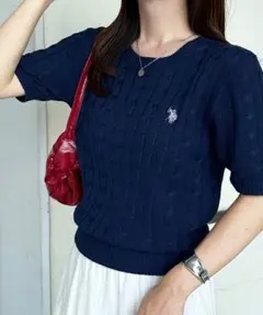 U.S.POLO ASSN　ワンポイント半袖ケーブルニットのサムネイル