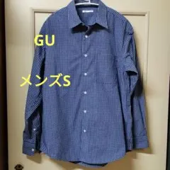 GU ネイビー チェック柄 長袖シャツ S