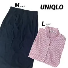 【UNIQLO】ストライプ長袖シャツLとタイトスカートM 2点セットのサムネイル