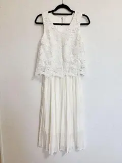 INGNIホワイト レース プリーツ ノースリーブワンピース