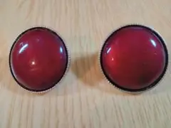 深紅　円形クリップイヤリング