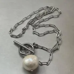ネックレス　チェーン　パール　マンテル　ステンレス　シルバー
