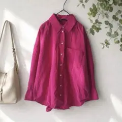 Z◇ZARA＊ザラ◇ コットンシャツ M 濃いピンク 長袖 綿100％ トルコ製のサムネイル