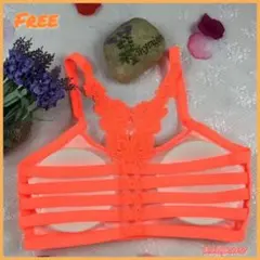 蝶のレースが背中を舞う スポーツブラ オレンジ 後ろも美人  ヨガ フィットネス