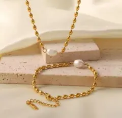 ゴールド ネックレスブレスレット 残り1❣️2セットパール サージカルステンレス