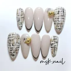 【ネイルチップ】ベージュ チェック柄