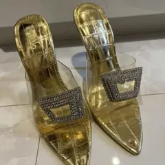 YELLO ゴールド ビジュー付きミュール