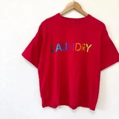 【ランドリー】カラフルロゴ刺繍入り半袖Tシャツ　Mサイズ　赤レッド系　綿100%のサムネイル