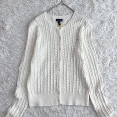 美品 ポロラルフローレン ケーブルニットカーディガン ホースロゴ刺繍 白 長袖