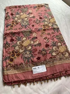 【美品】Anokhi コットンストール 花柄 ビーズ装飾 ピンクのサムネイル