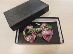 紫色花柄リボン髪飾り