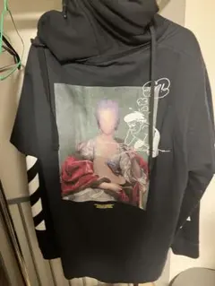 オフホワイト［絵画］ダブルレイヤー　スウェット　パーカー　ブラック　プルオーバー