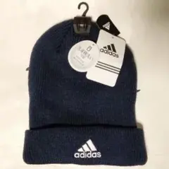 ａｄｉｄａｓアディダスオリジナルスネイビー白刺繍ニットキャップ帽フリーサイズ新品