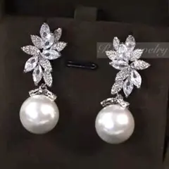パール★ジルコニアリーフピアスブライダルウェディング結婚式前撮り成人式パーティー