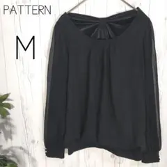 ★ PATTERN ★ レースブラウス　長袖　ドット柄　ボートネック　M