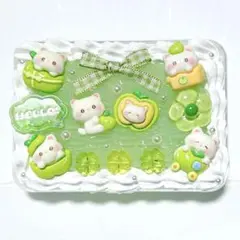 K74【カードケース・小物入れ（大） 】ホイップデコ　青りんご ネコ 猫 リボン