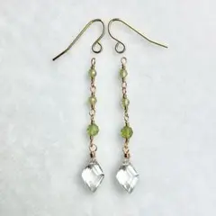 14kgf ペリドット グリーンアメジスト チャーム ピアス  イヤリング