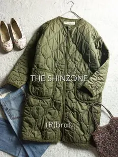 美品【THE SHINZONE】ノーカラー中綿キルティングコート 36 カーキのサムネイル