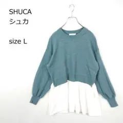 【シュカ】 レイヤード風ニット 異素材切替 ドロップショルダー ゆったり 春秋のサムネイル